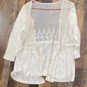 Maurices Cream Sheer Embroidered Cardigan